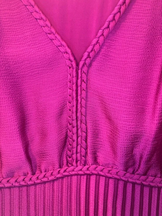 Sezane Pleated V-Neck Midi Dress in Magenta - Picture 7 of 16